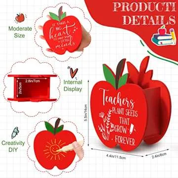 Fuutreo Apple Wooden Pencil Holder Set - Creative Teacher Gifts for Desk Organization