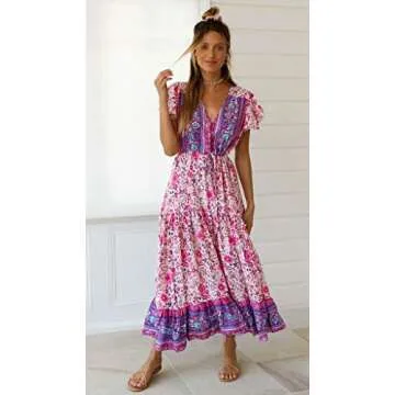 R.Vivimos Women's Floral Cotton Flowy Dress for Summer