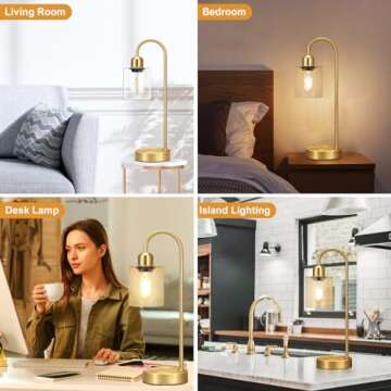 Industrial Gold Table Lamps Set - 3 Way Dimmable Touch Desk Lamps Set of 2 with USB C+A Ports, Nightstand Lamp with Glass Shade,Bedside Lamps for Night Stands, Bedroom, Living Room, LED Bulb Included