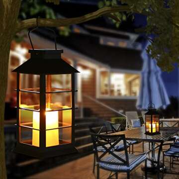 Tomshine LED Solar Lantern - Outdoor Hanging Solar Lights Waterproof Flickering Flame Candle Light f...