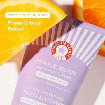 First Aid Beauty Whole Body Deodorant Cream | Control Unwanted Body Odor for an All-day Fresh Feel, Dermatologist & Gynecologist Tested Safe on Sensitive Skin, Gluten, Nano, and Parthenolide Free, 3oz