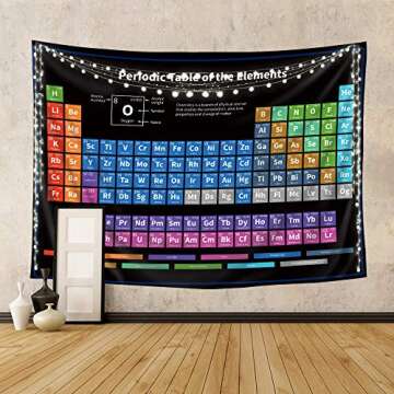 Riyidecor Periodic Table Tapestry 80WX60L Inch Chemistry Elements Educational Scientific Teachers Sc...
