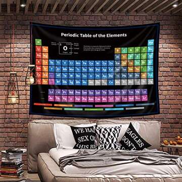 Riyidecor Periodic Table Tapestry 80WX60L Inch Chemistry Elements Educational Scientific Teachers School Student Cool Aesthetic Practical Family Cute Symbols Wall Hanging Living Room Bedroom Decor