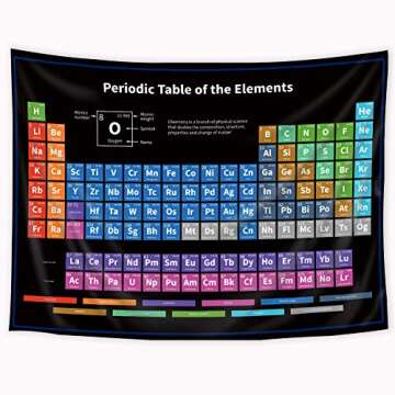 Riyidecor Periodic Table Tapestry 80WX60L Inch Chemistry Elements Educational Scientific Teachers School Student Cool Aesthetic Practical Family Cute Symbols Wall Hanging Living Room Bedroom Decor