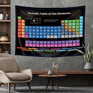 Riyidecor Periodic Table Tapestry 80WX60L Inch Chemistry Elements Educational Scientific Teachers School Student Cool Aesthetic Practical Family Cute Symbols Wall Hanging Living Room Bedroom Decor