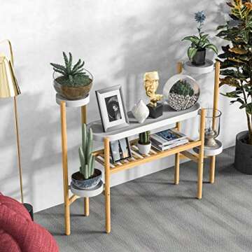 Wisuce Bamboo Plant Stands Indoor, 3 Tier Tall Corner Plant Stand Holder & Plant Display Rack for Garden Outdoor (3-2 Tier)