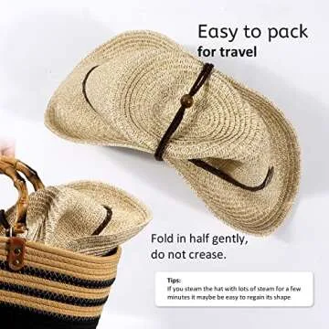 Women Straw Sun Hat Mens Cowboy Style Garden Hat UPF 50+ Wide Brim Summer Hat with Wind Lanyard (Beige 2, OneSize)