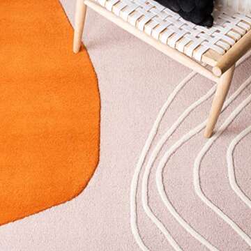 SAFAVIEH Rodeo Drive Collection Area Rug - 8' Round, Ivory & Light Pink, Handmade Mid-Century Modern Abstract Wool, Ideal for High Traffic Areas in Living Room, Bedroom (RD860A)