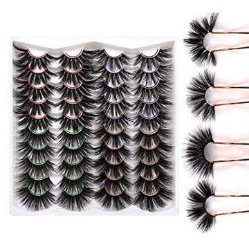Pawotence 25MM Fluffy Mink Lashes 5D Dramatic Thick Long False Eyelashes Wispy 4 Variety Styles Mixed Faux Mink Lashes 20 Pairs Soft Big Lashes Reusable Handmade Fake Eyelashes Pack
