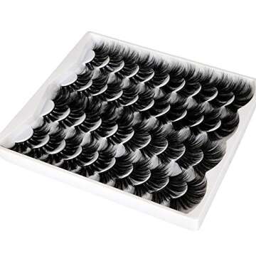 Pawotence 25MM Fluffy Mink Lashes 5D Dramatic Thick Long False Eyelashes Wispy 4 Variety Styles Mixed Faux Mink Lashes 20 Pairs Soft Big Lashes Reusable Handmade Fake Eyelashes Pack