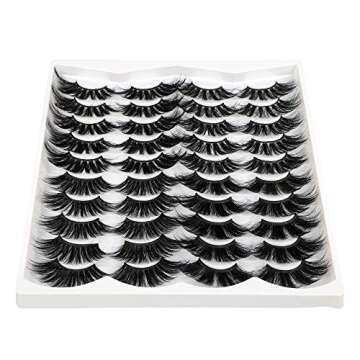 Pawotence 25MM Fluffy Mink Lashes 5D Dramatic Thick Long False Eyelashes Wispy 4 Variety Styles Mixed Faux Mink Lashes 20 Pairs Soft Big Lashes Reusable Handmade Fake Eyelashes Pack