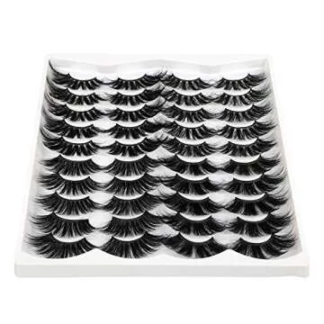 Pawotence 25MM Fluffy Mink Lashes 5D Dramatic Thick Long False Eyelashes Wispy 4 Variety Styles Mixed Faux Mink Lashes 20 Pairs Soft Big Lashes Reusable Handmade Fake Eyelashes Pack