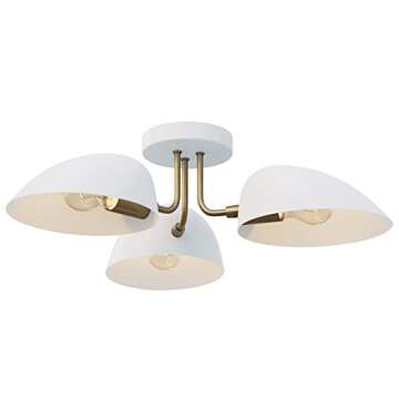 Nathan James Argo Semi Mount Flush Ceiling Light, 3-Lights Modern Retro Lighting with White Rounded ...
