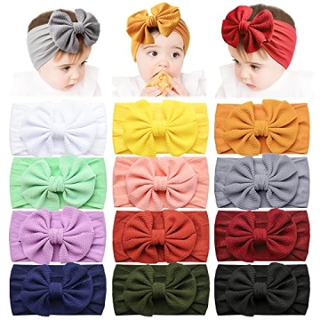 Prohouse Baby Headbands with Big Waffle Bows Nylon Hairbands Handmade Hair Accessories for Baby Girl...