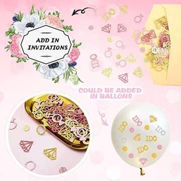 300 Pieces Wedding Table Confetti Glitter Diamond Ring Confetti Bridal Shower Engagement Table Confetti for Bachelorette Bridal Shower Party Decorations (Diamond Style)