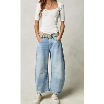 Women's Vintage Wide Leg Barrel Jeans - Comfortable Style