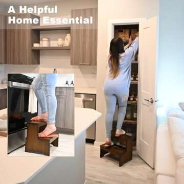 StrongTek Bamboo Two Step Stool for Adults and Kids, Bed Stepstool with Anti-Slip Bottom, Heavy Duty for Kitchen, Bathroom, Bedside Step Stool, Wooden Step Stairs 350 lbs Capacity