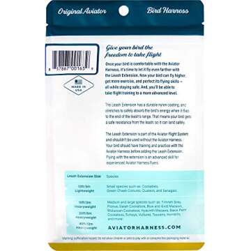 The Aviator Bird Harness Leash Extension: 20 Foot/7 Meter for Small to XX-Lar.