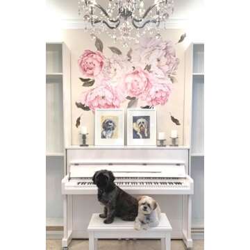 Murwall Floral Peonies Wall Decal, Peony Bouquet Flowers Removable Peel and Stick Wall Sticker