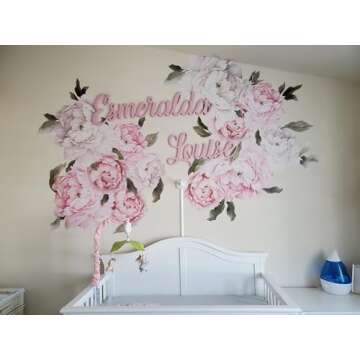 Murwall Floral Peonies Wall Decal, Peony Bouquet Flowers Removable Peel and Stick Wall Sticker