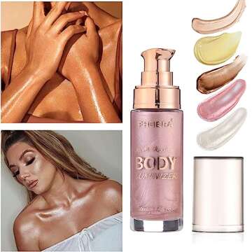 Body Shimmer Oil, Waterproof Long Lasting Moisturizing Bronze Body Luminizer Glow For Face & Body, L...