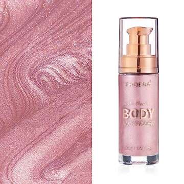 Body Shimmer Oil, Waterproof Long Lasting Moisturizing Bronze Body Luminizer Glow For Face & Body, Liquid Illuminator Body Highlighter 1oz/Jars, Makeup Brush Include (Sparkle Pink #04)