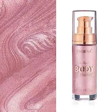 Body Shimmer Oil, Waterproof Long Lasting Moisturizing Bronze Body Luminizer Glow For Face & Body, Liquid Illuminator Body Highlighter 1oz/Jars, Makeup Brush Include (Sparkle Pink #04)
