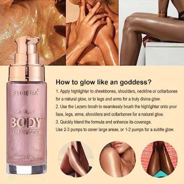 Body Shimmer Oil, Waterproof Long Lasting Moisturizing Bronze Body Luminizer Glow For Face & Body, Liquid Illuminator Body Highlighter 1oz/Jars, Makeup Brush Include (Sparkle Pink #04)