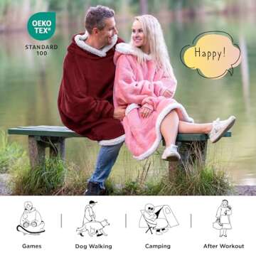 Bedsure Blanket Hoodie, Wearable Blanket for Adult & Kids as Gifts for Women Men, Birthday Gifts for Women Mom Sherpa Hoodie, Burgundy, Small