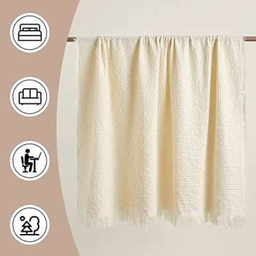 ZonLi Throw Blanket 57 x75 inch Breathable Waffle Weave Throw Blanket for Couch and Bed Versatile Cozy Blanket with Fringes Moderate Thickness and Suitable for Indoor & Outdoor (Beige)