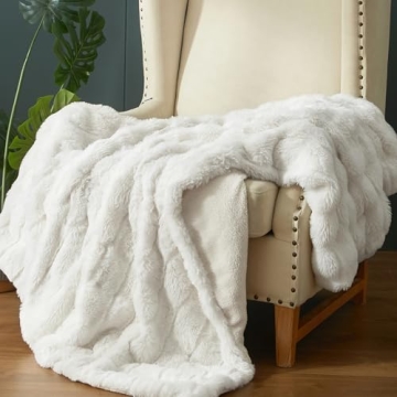 HYPREST Faux Fur Throw Blanket - Luxury Rabbit Fur Sherpa Blanket for Couch Bed Sofa Soft Cozy Plush...