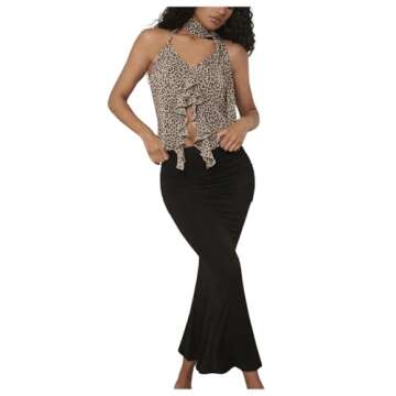 SHENHE Leopard Print Ruffle Open Front Halter Top for Women