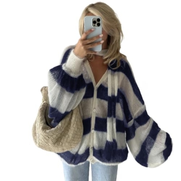 Bell Sleeves Striped Cardigans: Trendy Y2K Outerwear and Cozy Knit Scarf