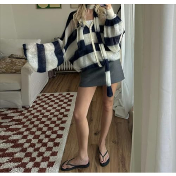 Trendy Bell Sleeves Striped Cardigans for Cozy Fashion