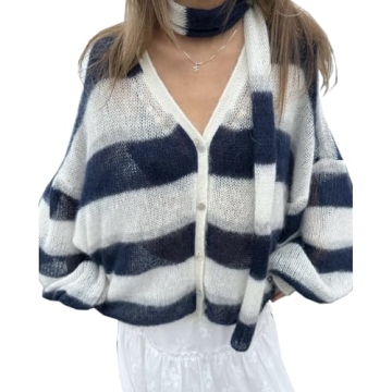 Trendy Bell Sleeves Striped Cardigans for Cozy Fashion
