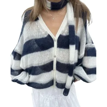 Trendy Bell Sleeves Striped Cardigans for Cozy Fashion