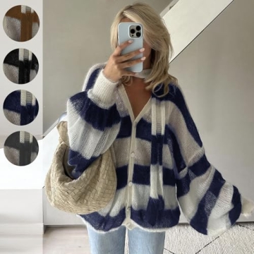 Trendy Bell Sleeves Striped Cardigans for Cozy Fashion