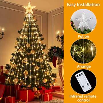 Christmas Cone Tree Light, 7ft 295 LED Light Show Christmas Tree with 8 Modes Timer Remote, Dimmable Artificial Christmas Tree for Porch Yard Patio Indoor Outdoor Xmas Holiday Decor, Warm White