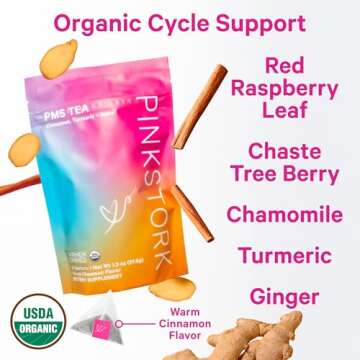 Pink Stork Organic PMS Tea for Hormone Balance, Mood Swings, Bloating, and Period Regularity - 8 Her...
