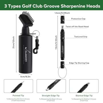 8oz Golf Club Brush Groove Cleaner 3 in 1 Groove Sharpener Portable Golf Club Brush with Water Club ...