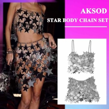 Aksod Women Sexy Star See Through Crop Top Set