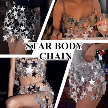 Aksod Women Sexy Star See Through Crop Top Set