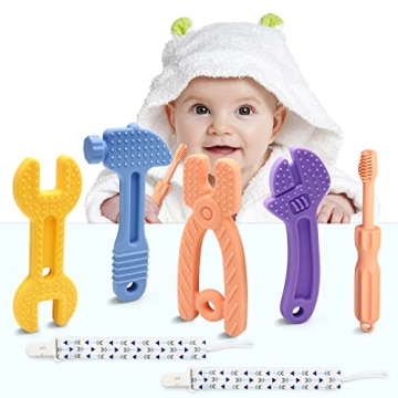Healthy Silicone Teether Set - 7 Vibrant Toys for Comfort and Fun