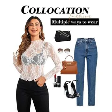 Avidlove Mesh Tops for Women Long Sleeve Mock Neck Sheer Tops See Through Tee Shirt Blouse White Medium