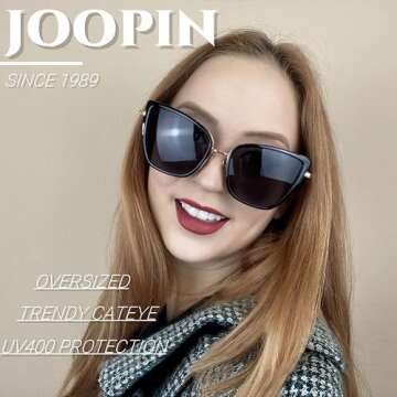 Joopin Oversized Cateye Sunglasses Fashion Cat Eye Sun Glasses UV400 Trendy Becky Shades for Women L...
