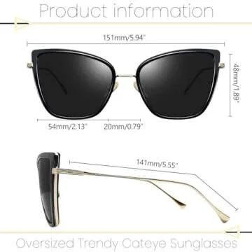 Joopin Oversized Cateye Sunglasses Fashion Cat Eye Sun Glasses UV400 Trendy Becky Shades for Women Ladies Sunnies (Black Simple Packaging)