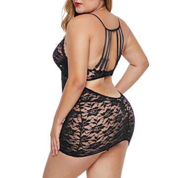 XAKALAKA Women's Halter Plus Size Lace Lingerie Keyhole Mesh Stretch Babydoll Chemise with Garters B...