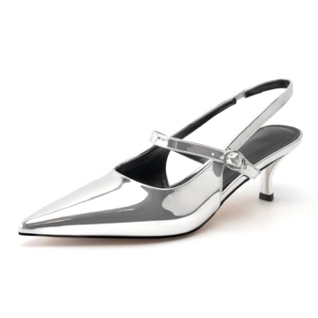 Chic DREAMCIA Metallic Silver Slingback High Heels for Women with Pointed Toe