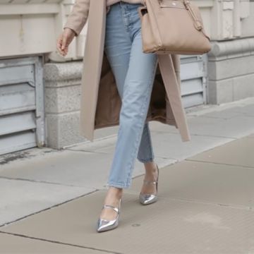 DREAMCIA Metallic Silver Slingback Heels for Women's Style