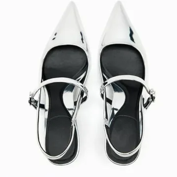 DREAMCIA Metallic Silver Slingback Heels for Women's Style